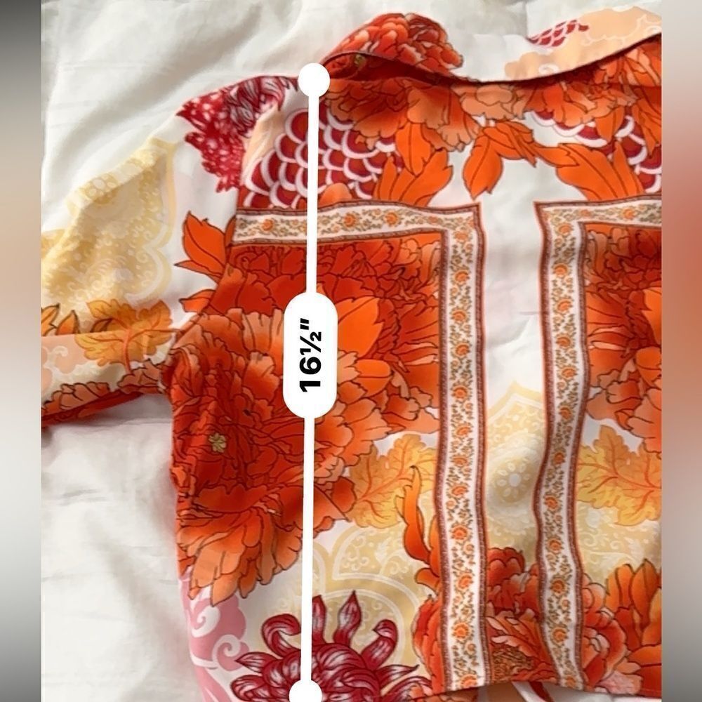 Joie Long Sleeve Orange & White floral tie@waist button down- NWOT- size small - Picture 8 of 16